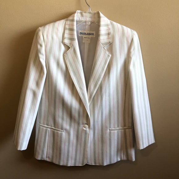 Brian David Boxy Blazer Set Skirt Stripes Formal Long Sleeve Colourful C - Picture 14 of 14